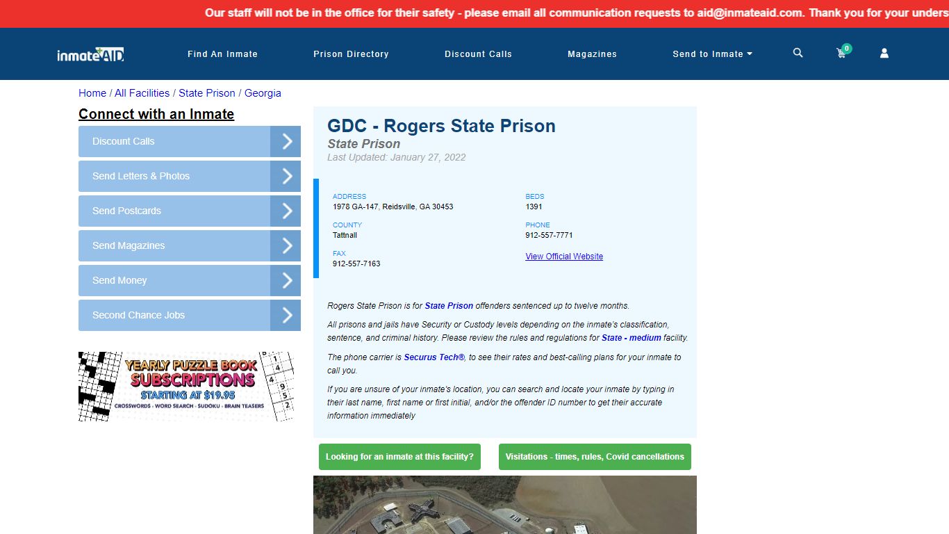 GDC - Rogers State Prison & Inmate Search - Reidsville, GA